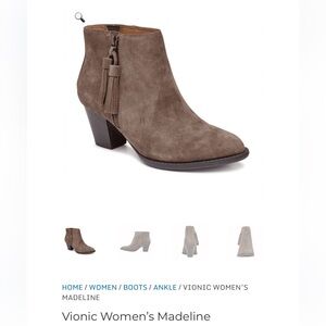 Vionic Madeline Brown Suede Ankle Booties Side Zipper With Tassel Weather Resist